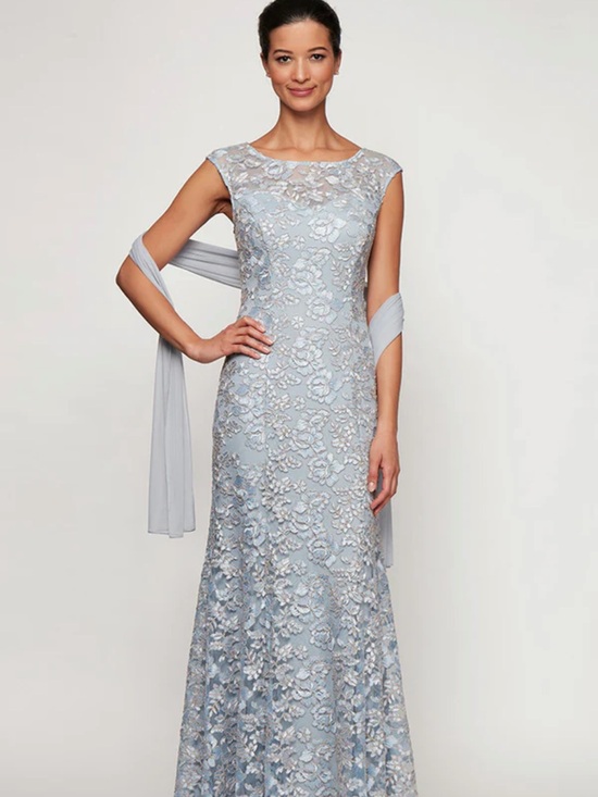 Alex Evenings Dresses & Skirts - Alex Evenings Powder Blue Lace Maxi Gown with Chiffon Shawl